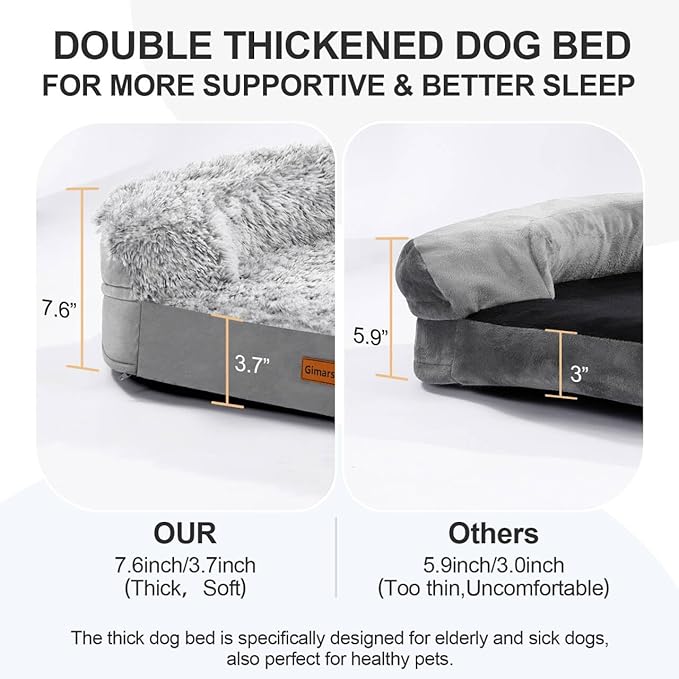 3.7 inch Thickened Orthopedic Dog Beds for Medium Dogs, Supportive Dog Sofa Bed with 28D Egg-Crate Foam, Removable Washable Plush Cover, Waterproof Lining, Half-Round Design for Puppy,Senior Dog