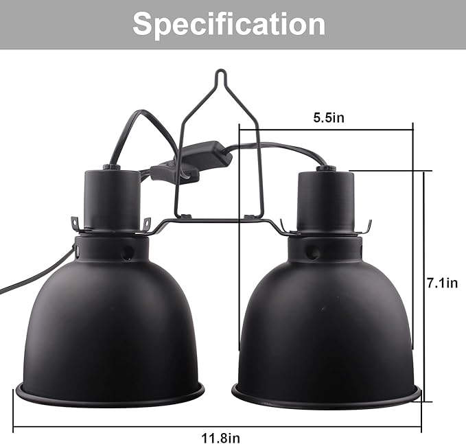 Aiicioo Dual Reptile Light Fixture Combo Deep Dome Reptile Dual Lamp Fixture Includes 100W UVA Daylight Heating Lamp and 100W Infrared Heat Emitter Day Night Basking Heat Lighting Kit