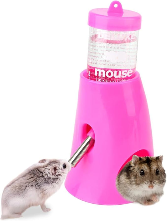 Hypeety Hamster Water Bottle with Base Hamster Automatic Water Dispenser Cage Accessories for Dwarf Hamster Mouse Rat Hedgehog Guinea Pig 80ML (Pink, 80ml)