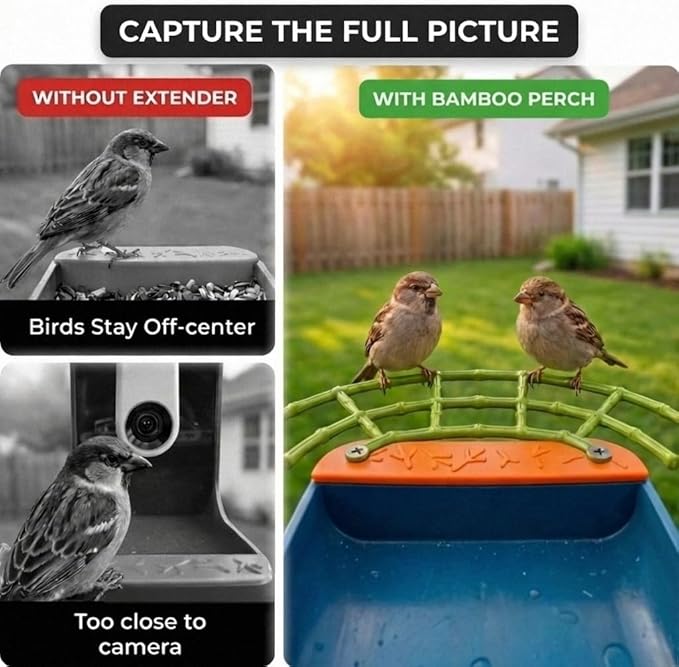 CPLIKE Faux Bamboo Perch Extender Compatible with Bird Buddy Smart Bird Feeder, Durable ABS Extension Platform with DIY Expansion Holes & Screws for Full-Body Photos, 9.2"x4.3"