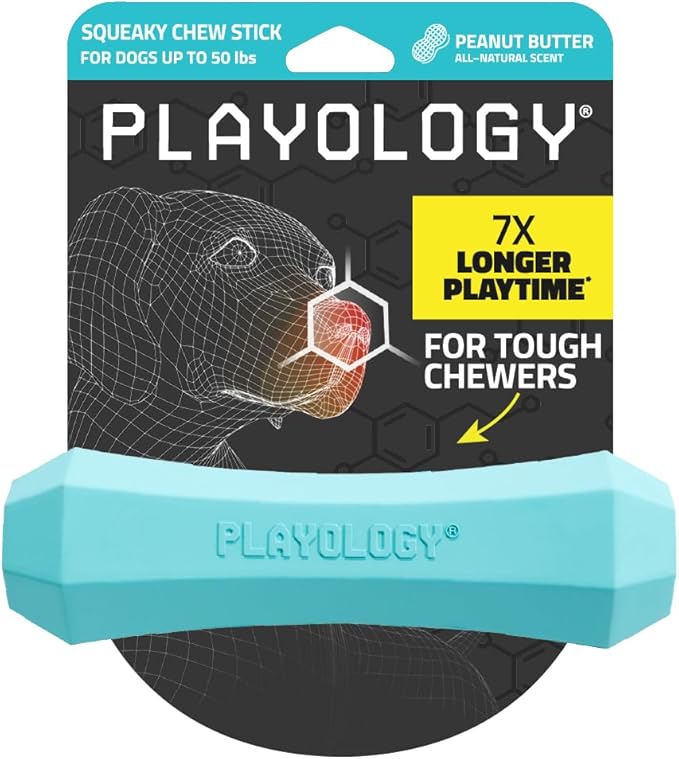 Playology Squeaky Chew Stick Dog Toys, Beef Scented & Peanut Butter Scented for Medium Dogs up to 50 lbs | Engaging All-Natural Scented Dog Chew Toy for Tough Chewers | Easy to Clean & Non-Toxic Mater