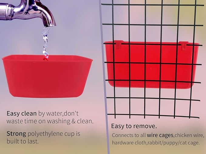 26 Pack Rabbit Feeder Waterer Chicken 21 oz Food Water Cage Cups Puppy Cat Hanging Feeding Dish Coop Bowl Watering Container Treats Drinker for Pigeon Bird Bath Basin Hamster Bed