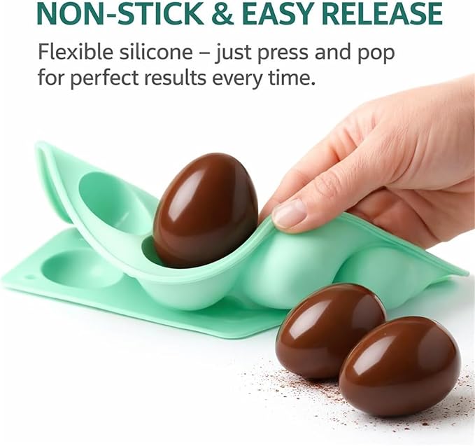 2026 New Easter Egg Silicone Mold for Baking,3 Pack Food-Grade Chocolate Molds, Non-stick Egg Shaped Easter Freezer Molds, DIY Baking Supplies Tools Set for Cake, Jello, Ice Cream(3pcs)