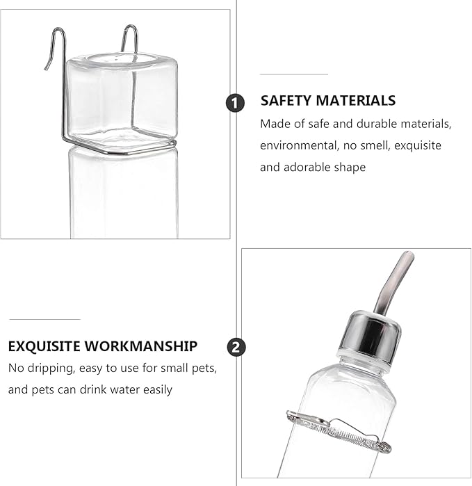 Mipcase Small Animal Water Bottles 4 Pack with Hooks and Springs Leak-Proof Hanging Water Dispenser Rabbit Feeder Pet Drinking Fountain 2.16X4.09X9.05 Inch