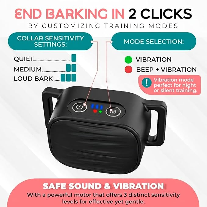 2 Pack Bark Collar for Small Dogs, No Shock Anti Bark Collar, Rechargeable Anti Barking Collar w/2 Vibration & Beep Modes, Waterproof Shockless Smart Dog Stop Barking Control Device