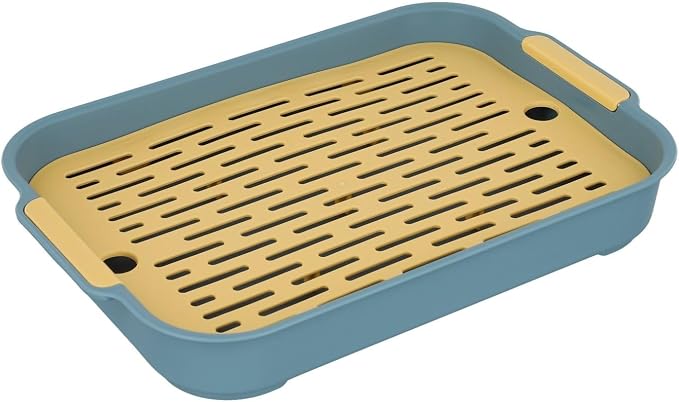 Small Animal Litter Box with Detachable Grid, Large Space Rabbit Toilet Tray for Guinea Pigs Hamster Chinchilla Ferret, Smooth Corner Plastic Potty Training Pan, Easy Clean Blue 36.5x24.5cm(A)