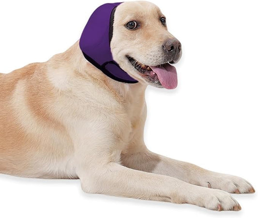 Dog Ear Cover for Hematoma,Bathing,Grooming,Drying,Fashion No Shake Ear Wraps for Dogs Ear Muffs Noise Protection Anxiety Relief,Waterproof Dog Calming Hoodie Shower Cap(Purple,S)