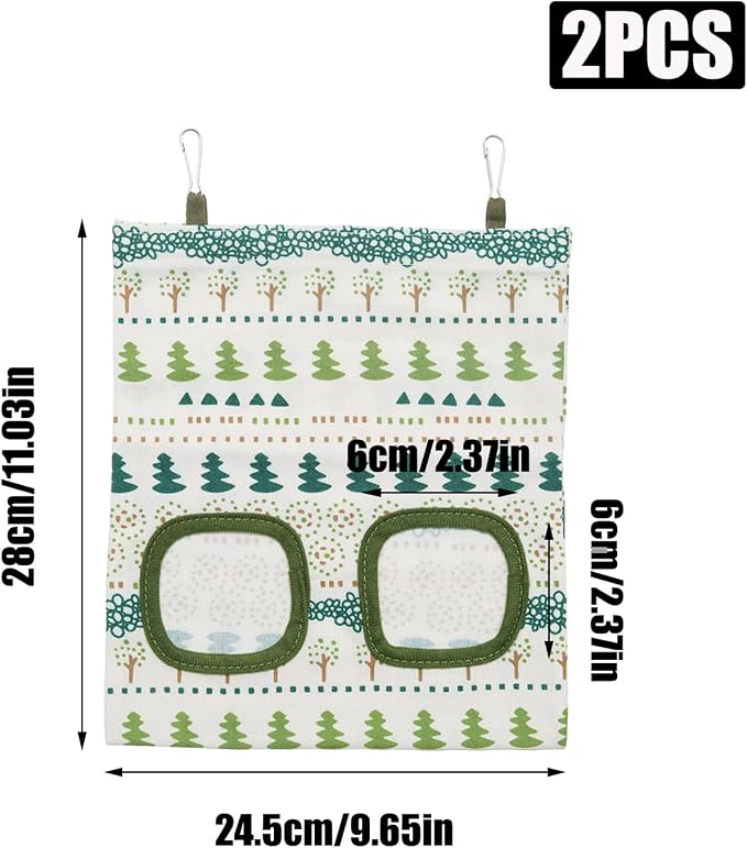 2 PCS Rabbit Hay Feeder Bag Hanging Guinea Pig Hay Feeder with 2 Holes Small Animal Feeders Storage Pouch Holder for Rabbits Hamsters Small Pets(Color 1)