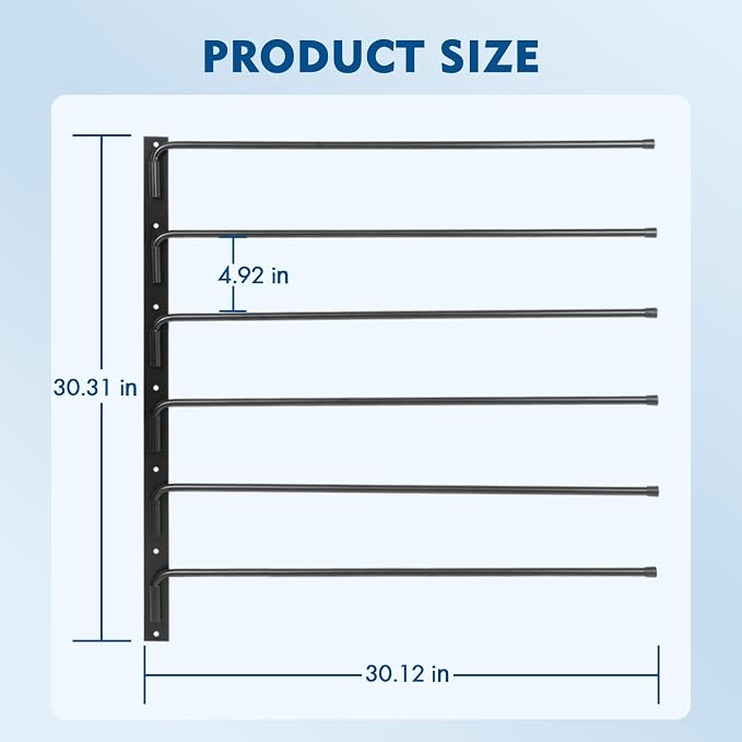 Saddle Pad Rack, Wall Mounted Horse Blanket Storage Rack, 180 Degree Swing Saddle Blanket Holder, 6 Bar Horse Blanket Holder For Horse Tack Room Organization