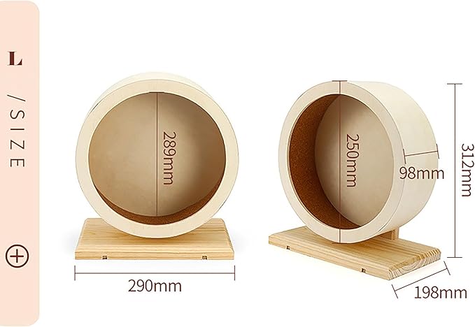 Hamster Exercise Wheel，Small Animals Running Toy Suitable for Rat, Pig, Chinchilla, Gerbil, etc. pet Wooden Harmless, Handmade (L)