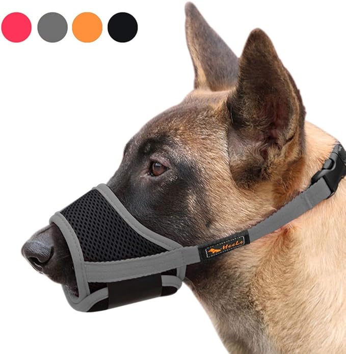 HEELE Dog Muzzle,Soft Nylon Muzzle Anti Biting Barking Chewing,Air Mesh Breathable Drinkable Adjustable Loop Pets Muzzle for Small Medium Large Dogs 4 Colors 4 Sizes (Gray, XL)