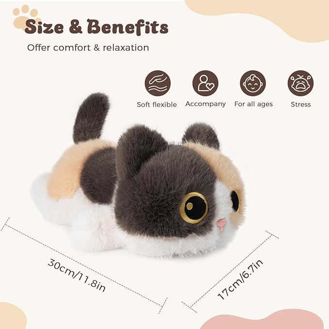 YOUBLEK Weighted Stuffed Animals Calico Cat - 1.9 lb Calico Cat Plush Toy, Cute cat Stuffed Animal Cuddle Plushies Gift for Kids & Adults