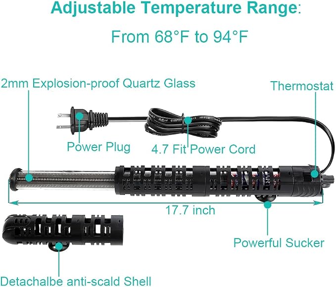 Soyon Aquarium Heater 500 Watt, Fish Tank Heater with Adjustable Temperature 55 Gallon 75 Gallon to 100 Gallon Submersible Water Heater