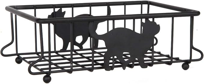 Lily's Home Cat-Themed Wire Basket, Kitchen and Desk Organizer, Cute Caddy for Cat Lovers for Kitchen, Pantry, Cabinet, Bathroom and Office (Small)