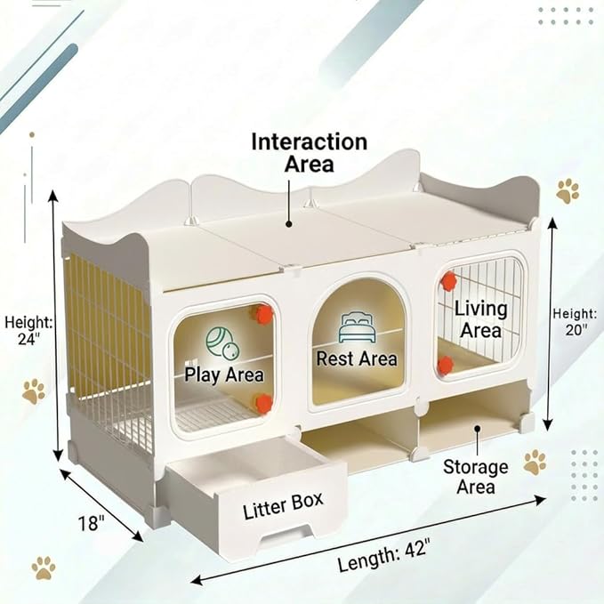 Rabbit Cage with Storage Space, Transparent Door & Waste Collection Tray – Sturdy, Spacious, & Easy-to-Clean – Ideal for Rabbits, Guinea Pigs, and Small Pets