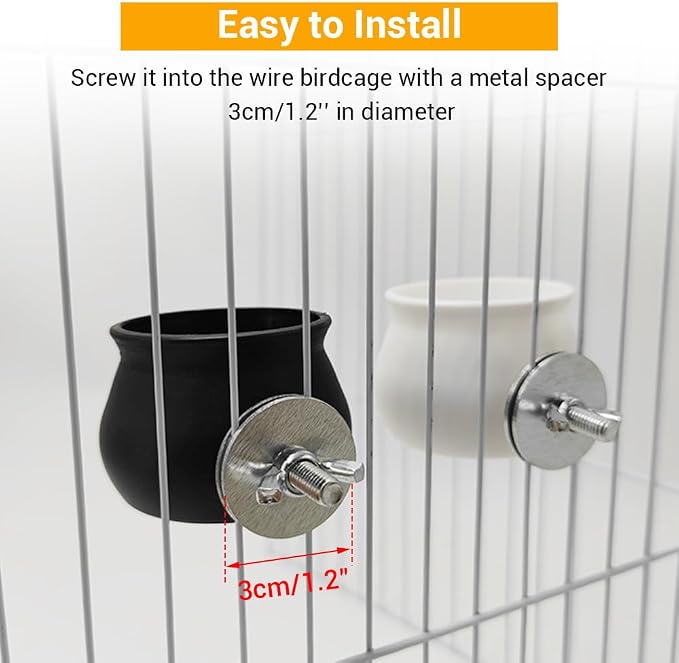 DONGKER Parrot Food Water Bowls,2 PCS Plastic Hanging Bird Cage Water Bowl with Clamp for Cockatiel Conure Budgies Parakeet Lovebird Chinchilla Ferrets