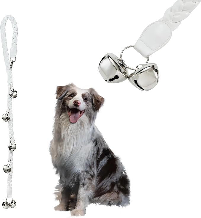 Dog Bells to Go Outside & Puppy Potty Training. Adjustable Dog Door Bell Ring to Go Potty. Handmade with Premium PU Leather. Twisted Style. (White)