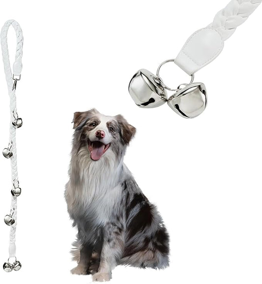 Dog Bells to Go Outside & Puppy Potty Training. Adjustable Dog Door Bell Ring to Go Potty. Handmade with Premium PU Leather. Twisted Style. (White)