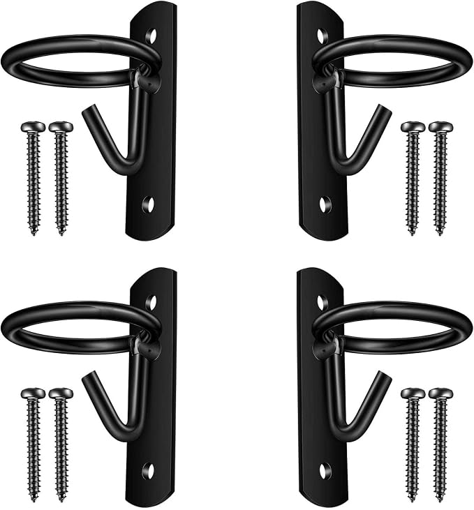 Metal Bucket Hangers for Horse Stalls - Wall Mount Bucket Holder for Grain Feed - Black