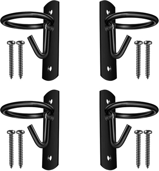 Metal Bucket Hangers for Horse Stalls - Wall Mount Bucket Holder for Grain Feed - Black