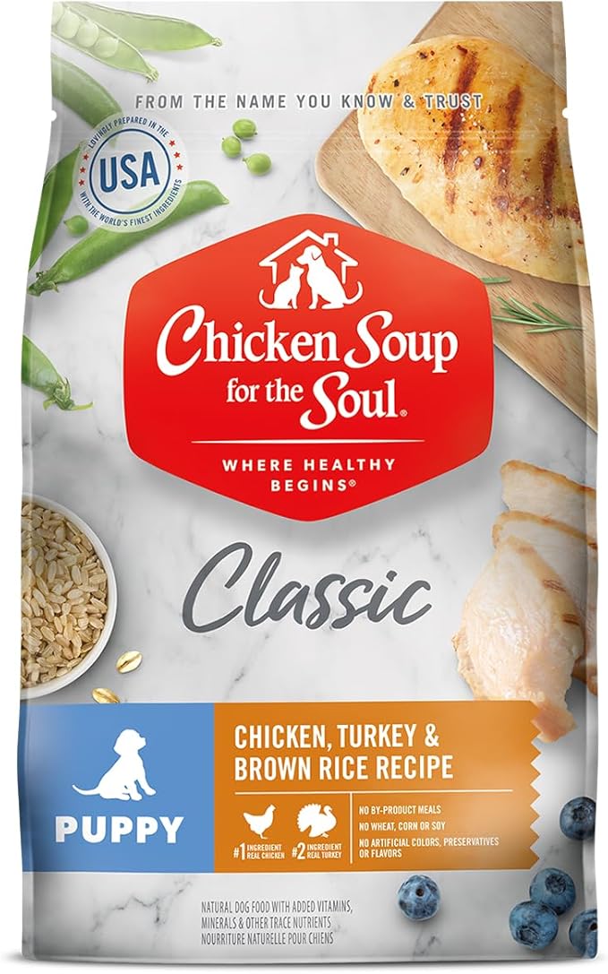Chicken Soup for The Soul All Natural Premium Dry Puppy Food, Real Meat First Ingredient, No by-Products, Supports Brain Development & Strong Bones & Teeth, Chicken, Turkey & Brown Rice, 13.5lb