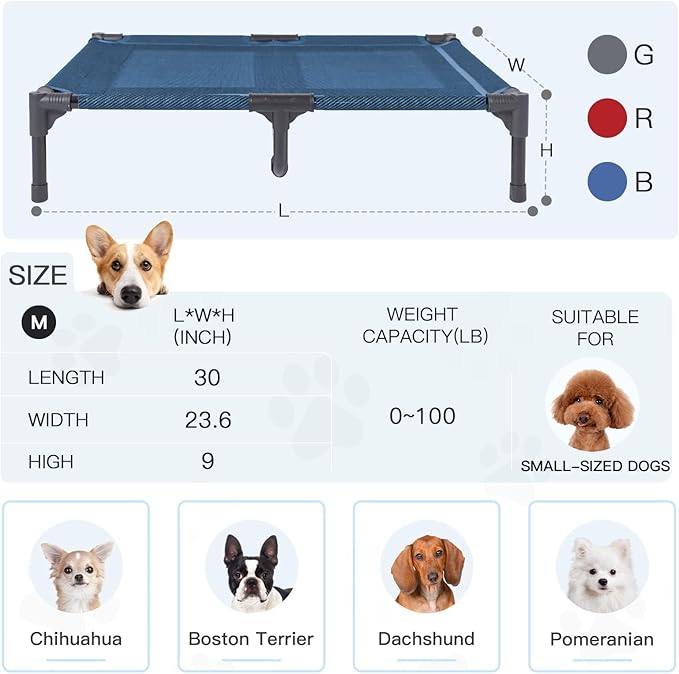 suddus Elevated Dog Bed Waterproof Outdoor, Portable Raised Dog Bed, Dog Beds Off the Floor, Dogs Bed Easy Clean Indoor or Outdoor Use, Medium, Blue