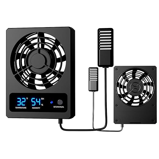 Ventilation Fan - Intelligent Reptile Tank Cooler, LED Display Climate Monitor with Strong Airflow Circulation System, Low Noise Design, Ideal for Amphibians Snakes Lizards Habitat Care