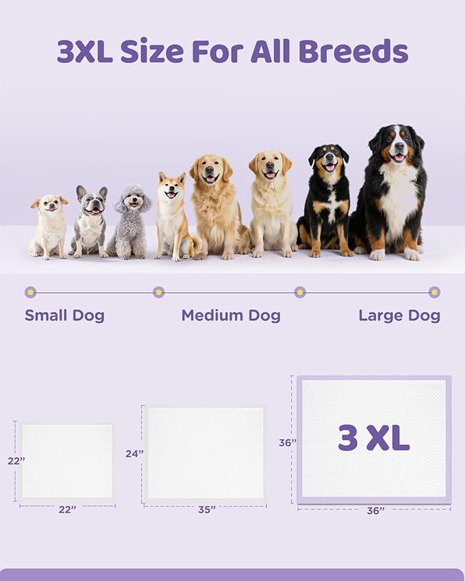 iweepet 36"x36" 4XL Lavender Scented Disposable Dog Pee Pads, 45 Count | Extra Large Puppy Training Pads with 6-Layer Super Absorbent Protection, Leakproof Puppy Pads for Large Dogs & Senior Pets