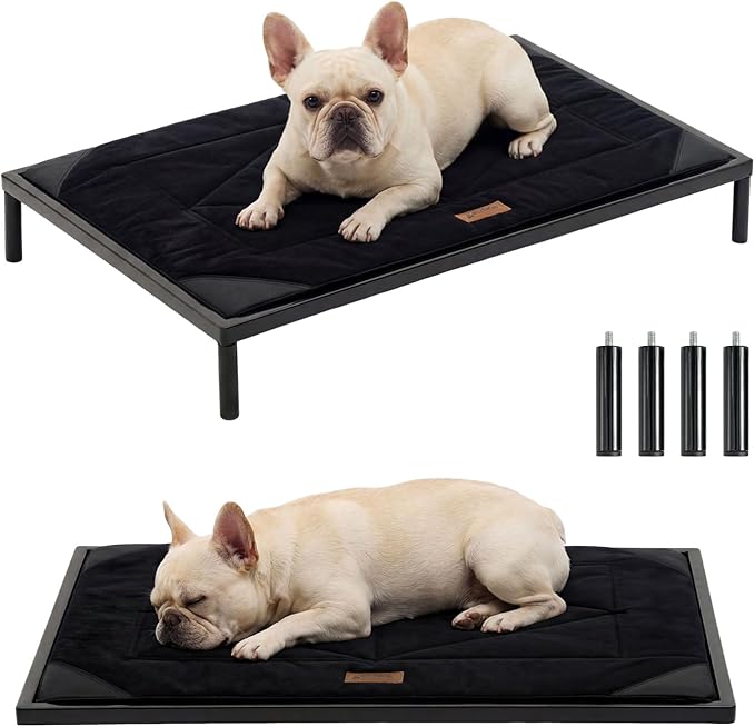 ZOMISIA Chew Proof Elevated Dog Bed for Medium Dogs - Raised Pet Cot with Removable Waterproof Padded for Outdoor Use, Indestructible and Washable, 36" L x 24" W x 5" H, Black