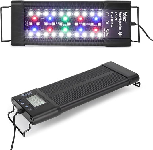 hygger Aquarium Programmable LED Light, for 12~18in Long Full Spectrum Plant Fish Tank Light with LCD Setting Display, 7 Colors, Sunrise Sunset Moon and DIY Mode, for Novices Advanced Players