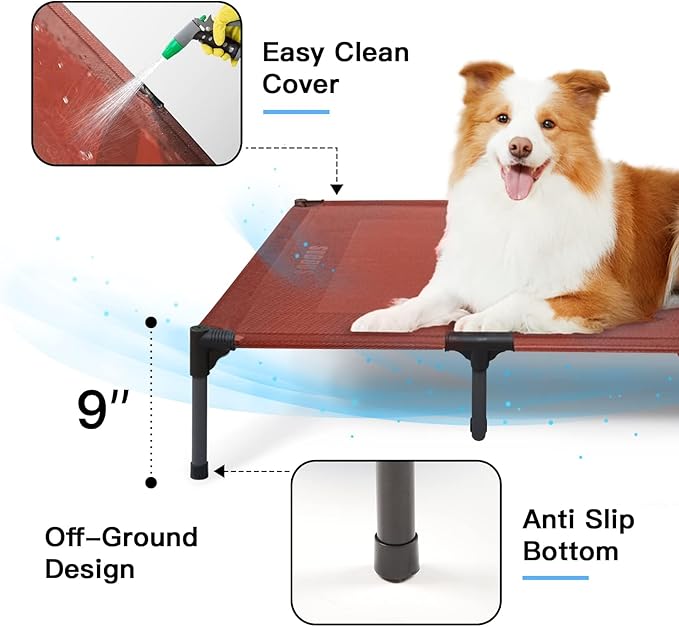 suddus Elevated Dog Bed Waterproof Outdoor, Portable Raised Dog Beds, Dog Cot Off the Floor, Dog Bed Easy Clean Indoor or Outdoor Use, X Large, Red