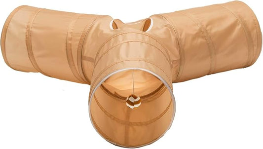 Cat Tunnel - Collapsible 3 Way Play Toy - Tube Fun for Rabbits, Kittens, and Dogs - All Brown