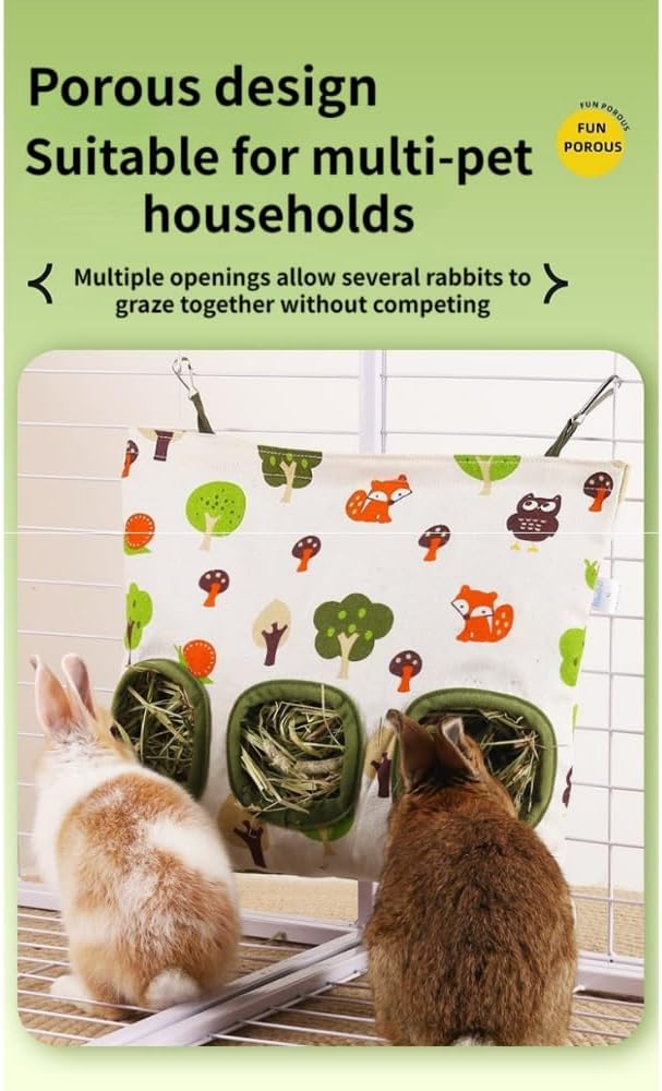 Rabbit Hay Feeder Bag for Cage Guinea Pig Timothy Hay Dispenser Storage Manger Hanging Large Less Waste for Bunny Guinea Pig Chinchilla (Dinosaur,Medium)