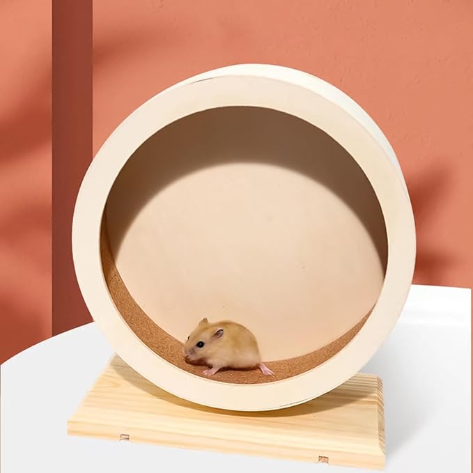 Hamster Exercise Wheels |Large Hamster Wheel Silent Running,Gerbil Wh EEL,Quiet Gerbil Whe el Wooden with Base, Spinner for Small Pets Mice Chinchilla Hedgehog Ger bil Running Enrichment Boredom