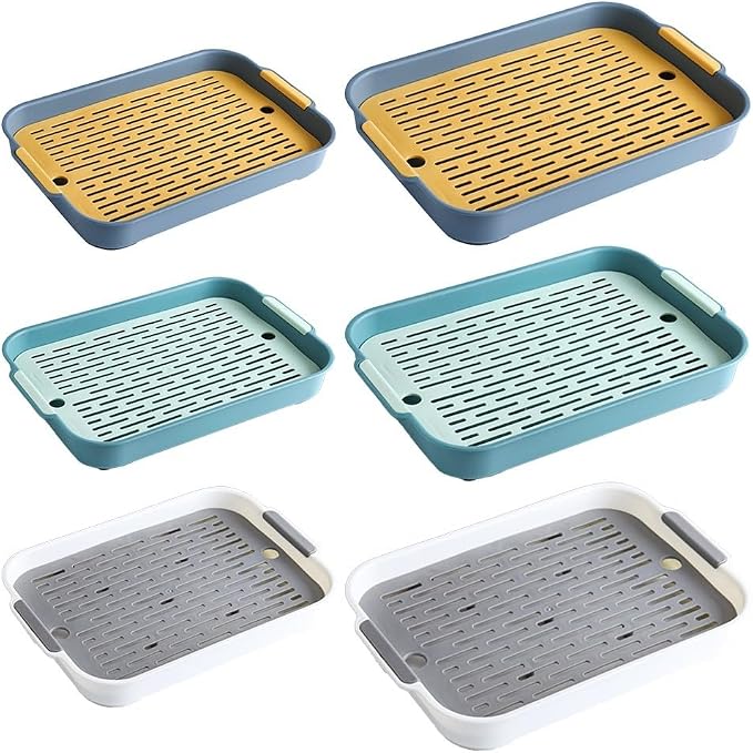 Small Animal Litter Box with Detachable Grid, Large Space Rabbit Toilet Tray for Guinea Pigs Hamster Chinchilla Ferret, Smooth Corner Plastic Potty Training Pan, Easy Clean Blue 36.5x24.5cm(F)