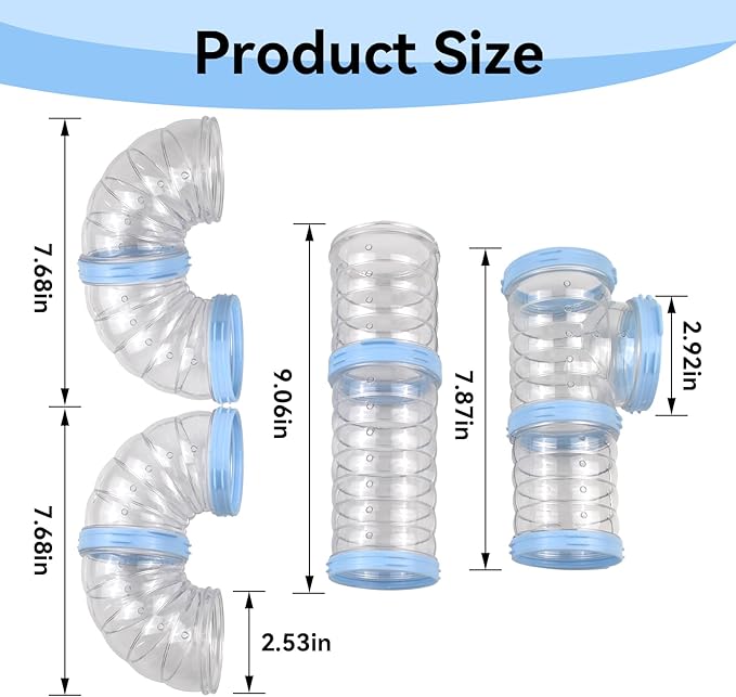 8 Hamster Tube Set, Clear Hamster Tunnel Tube Kit DIY Small Animal Toy Tube Adventure External Accessories Syrian Dwarf Mouse Rat (Blue)
