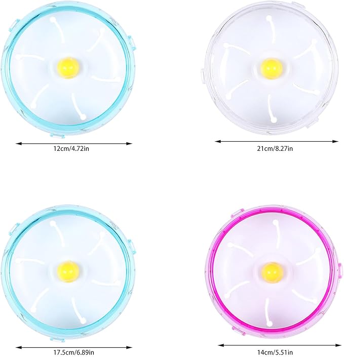 Hamster Exercise Wheels, Quiet Animals Exercise Running Toys Spinner Hamster Running Wheels with Adjustable Stand for Hamsters Gerbils Mice Or Other Small Pet Animals (Clear, 12cm)