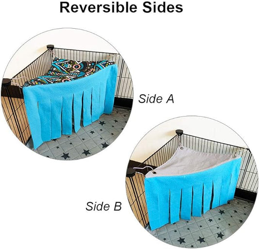 RIOUSSI Guinea Pig Hideout Hideaway Corner Fleece Toys Cage Accessories with Reversible Sides. Blue, Triangle
