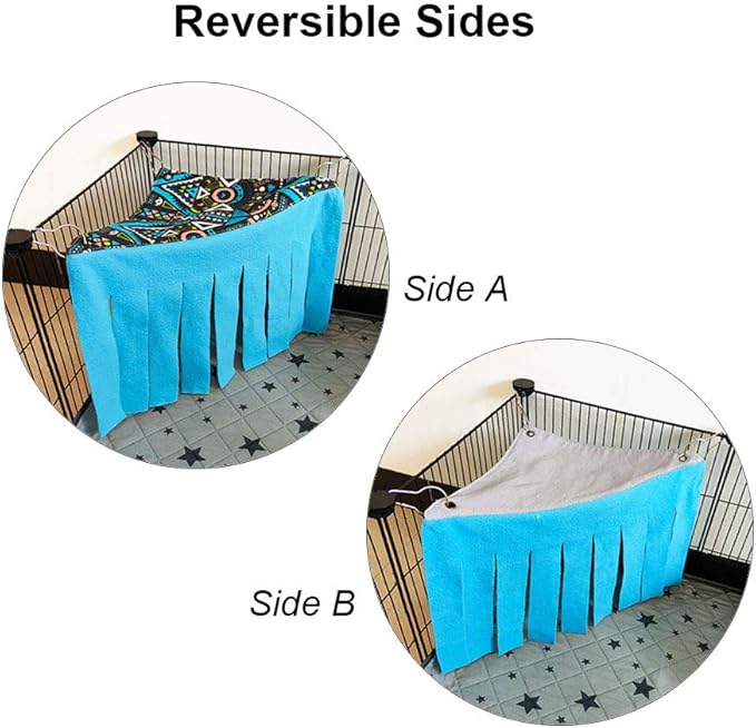 RIOUSSI Guinea Pig Hideout Hideaway Corner Fleece Toys Cage Accessories with Reversible Sides. Blue+Blue, Triangle