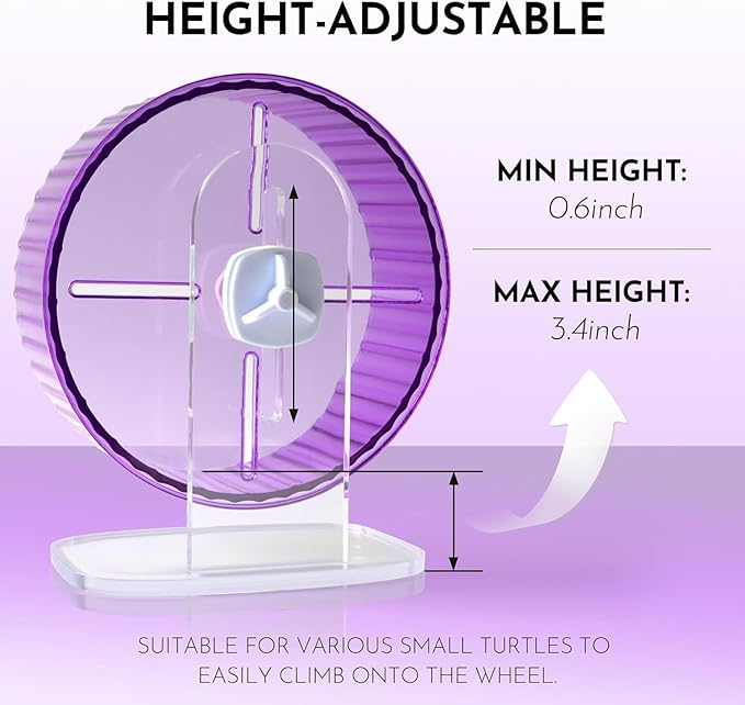 Silent Hamster Wheel 8.3inch Adjustable Height Turtle Wheel Turtle Tank Accessories Dwarf Hamster Quiet Wheel, Hedgehog Wheel, Gerbil Wheel, Small Pet Exercise Wheels (Purple)