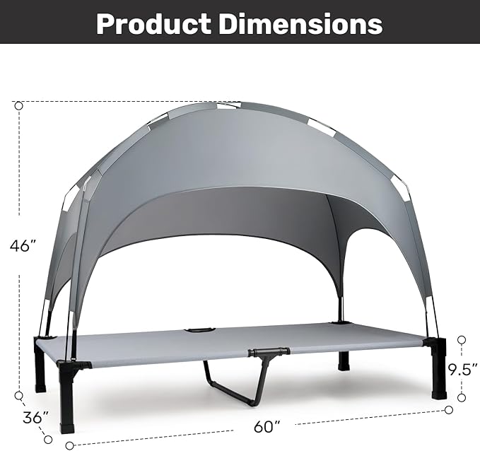 Heeyoo Elevated Dog Bed with Removable Canopy, Portable Dog Cot with Sun Protection Shade Tent, Raised Pet Cooling Cot Bed for Dogs, 60in