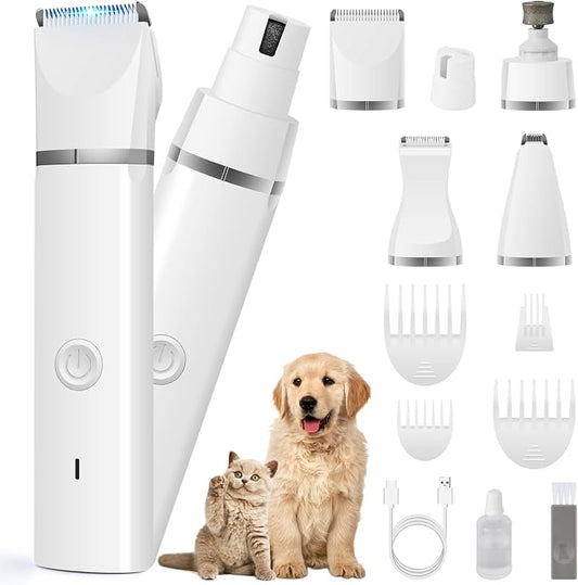 Veeconn Dog Clippers Grooming Kit Hair Clipper-Low Noise Paw Trimmer- Rechargeable - Cordless Quiet Nail Grinder Shaver for Cats and Other Pets