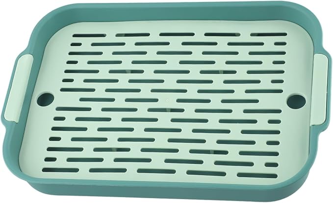 Small Animal Litter Box with Detachable Grid, Large Space Rabbit Toilet Tray for Guinea Pigs Hamster Chinchilla Ferret, Smooth Corner Plastic Potty Training Pan, Easy Clean Blue 36.5x24.5cm(B)