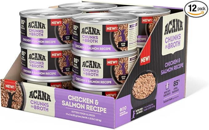 ACANA Chunks in Broth Wet Cat Food Chicken & Salmon Recipe for Kittens 3oz Cans (12 Count)