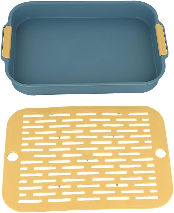 Ped Litter Box Trainer with Detachable Grid Tray for Rabbits Guinea Pigs Hamsters Chinchillas Ferrets Birds Sturdy Plastic Toilet Training Pan Easy Clean Smooth Corner(A)