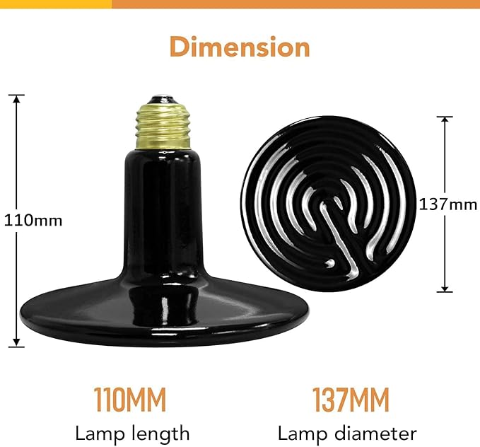 Simple Deluxe 250W Ceramic Heat Emitter Reptile Heat Lamp Bulb No Light Emitting Brooder Coop Heater for Amphibian Pets & Incubating Chicken, 2-Pack