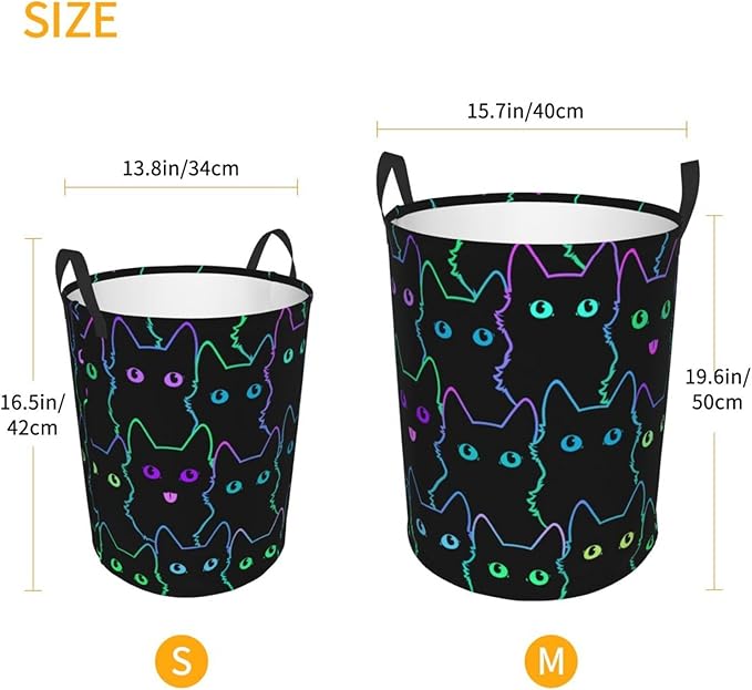 Funny Black Cats Round Laundry Hamper Cute Cat Silhouettes Storage Basket Toys Clothes Organizer Bin For Home Bathroom Bedroom Dorm Nursery, 38l