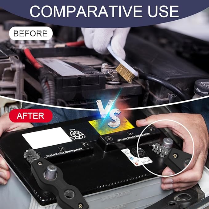 Car Battery Terminal Cleaning Brush, 4 in 1 Auto Battery Terminal Cleaning Tools, Copper Pipes Cleaner Brush Tool, Universal Battery Terminals Machine Parts Cleaning Tool (Black, 1PCS)