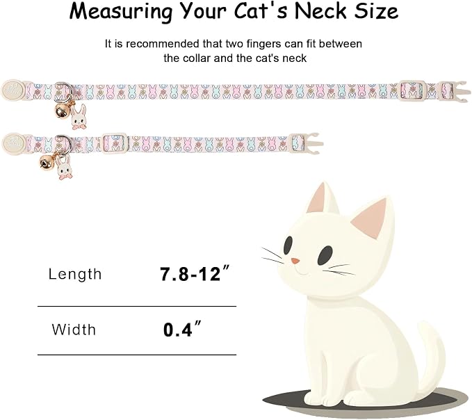 2 Pack Easter Bunny Cat Collars - Cute Breakaway Easter Cat Collar with Bell & Bunny Pendant, Adjustable Spring Holiday Pink Blue Kitten Collars for Boy Girl Cats