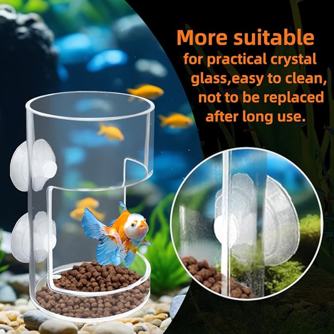 Automatic Fish Feeder for Aquarium Suction Cup, Acrylic Automatic Feeding Ring with 2 Spoons,Clear Turtle Shrimp Feeder for Fish Tank(Square+Round)